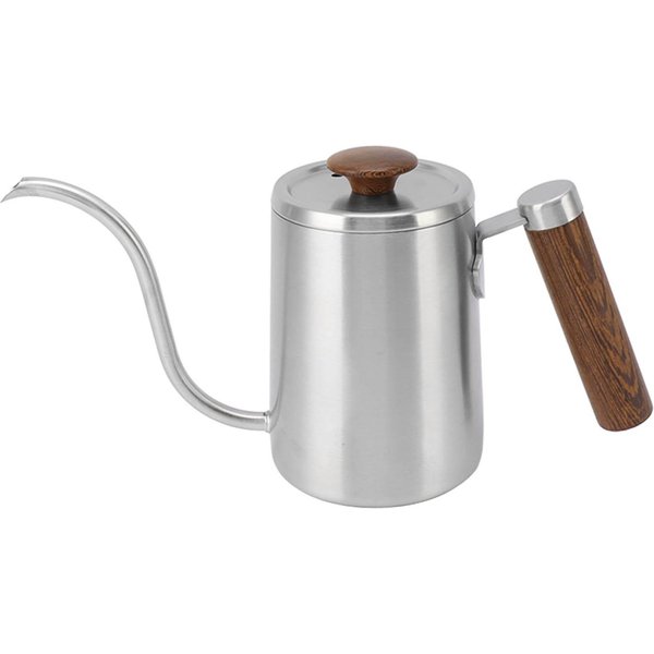 Hervidor De Café Pour Over Acero Inoxidable 304 Cuello De Cisne Pitorro Estrecho Hervidor De Café Con Mango De Madera Plata-image