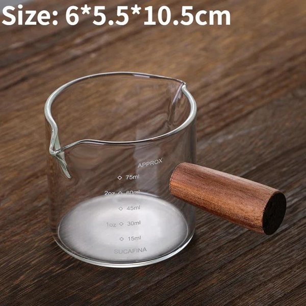 50/75/100ML Espresso Szklanka Drewniany Uchwyt Miarka Mleko Latte Dzbanek Do Kawy Kubek Kuchenny Naczynia Do Szklankę PodwóJne Dno Glass Cup-image