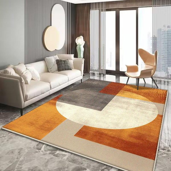 Alfombra Decorativa Moderna Naranja Sala De Estar Alfombras GeometríA Simple Hogar Sofá Alfombras Lujo Ligero Dormitorio Cabecera Alfombra Suave Para Piso 80*120Cm-image