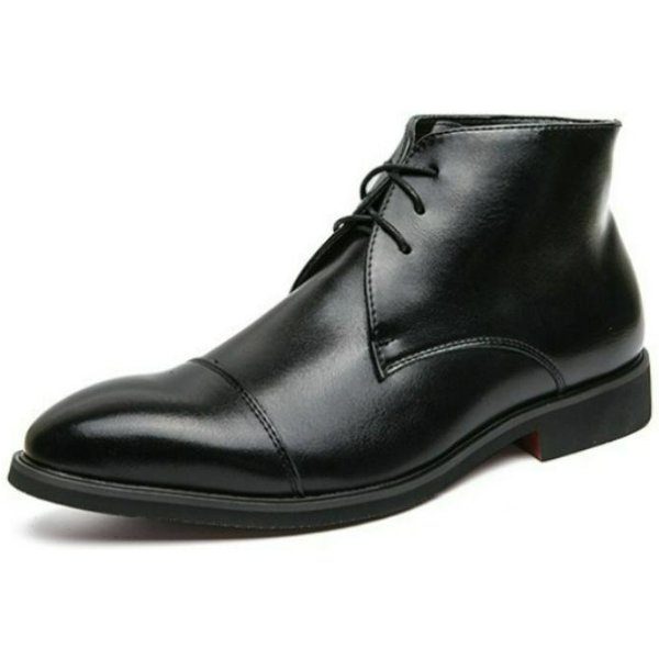 Botas De Hombre Con Cordones Botines Tobilleros Puntera Puntiaguda CláSica Botas De Vestir De Cuero Botas De CañA Alta Lisas Negocio Suela Roja Hechas A Mano Zapatos De Hombre 42 Black-image