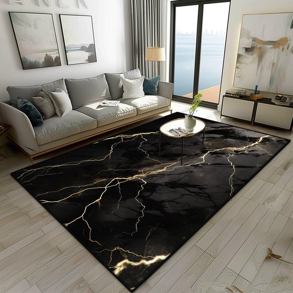 Alfombra Moderna Estilo MáRmol Para Sala De Estar DecoracióN De Lujo Dormitorio Mesita De Noche Alfombra Suave Y Esponjosa FáCil De Limpiar Mesas De Sofá Alfombrilla Antideslizante 100*200Cm-image