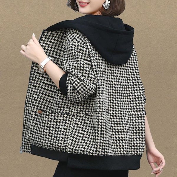 Chaqueta Corta Para Mujer Pata De Gallo PequeñA Fragancia Talla Grande Casual Cortavientos Mamá Primavera Y OtoñO Top L Gray-image