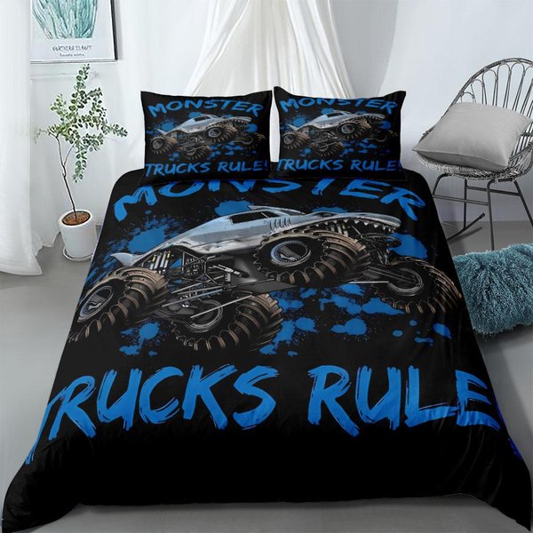 WyśCigowy Monster Truck 3D Zestaw Poszwy Na KołDrę King Queen Double Full Twin Single Zestaw PośCieli EU Single(135X200Cm) Gray-image