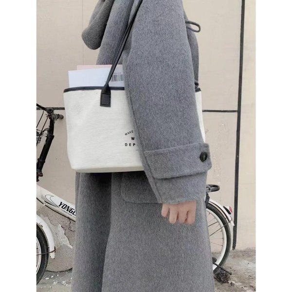 Abrigo De Lana De Doble Cara De Estilo Nuevo Con Botones De Cuerno, Estilo Universitario Con Capucha De Largo Medio M Gray-image