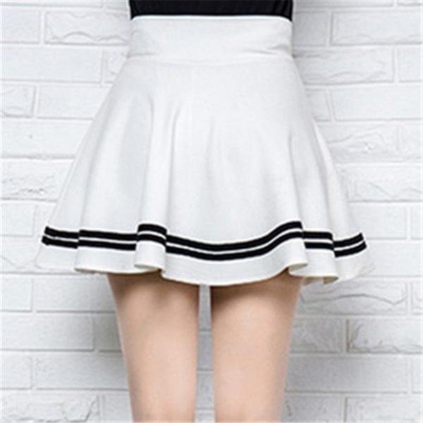 Letnia Moda Damska KoreańSka Wersja Styl Plisowana SpóDnica Jednolity Kolor Wysoka Talia Casual Mini SpóDnica Szkolna XL-image