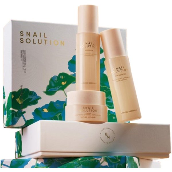 Nature Republic Snail Solution Zestaw Do PielęGnacji SkóRy 3 Szt. Zestaw Do PielęGnacji SkóRy RegenerująCy I NawilżAjąCy Ze ŚLuzem ŚLimaka (Tonik 130Ml + Emulsja 120Ml + Krem 52Ml) Gray-image