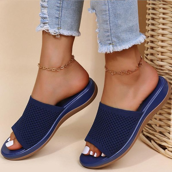 35-43 SandałY Damskie Elastyczne żYcie Letnie Buty Damskie SandałY Na PłAskim Obcasie Dorywczo Kryty Odkryty Pantofel Letnie Klapki Na Plażę Zapatos Mujer 43 Niebieski-image