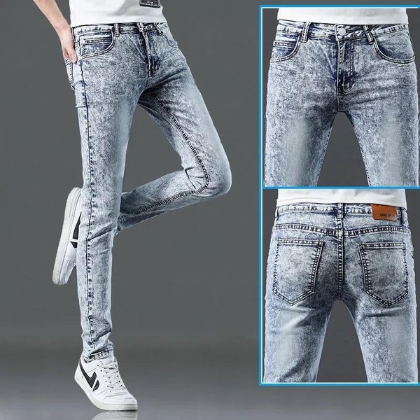 Jeansy MęSkie Spodnie Wiosenne Spodnie Slim Stretch Casual DłUgie Spodnie MęSkie Spodnie 34 Gray-image