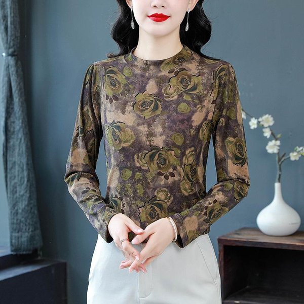 Camisa Base Estampada De Terciopelo Para Mujer En Invierno Nuevo Top De Manga Larga Jersey VersáTil Camiseta Para Madre Camisa 4XL Gray-image