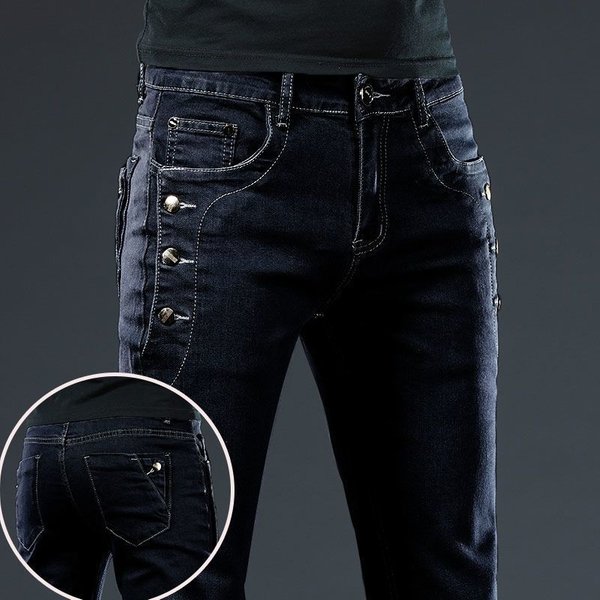 Jeansy MęSkie Spodnie Wiosenne Spodnie Slim Stretch Casual DłUgie Spodnie MęSkie Spodnie 33 Black-image