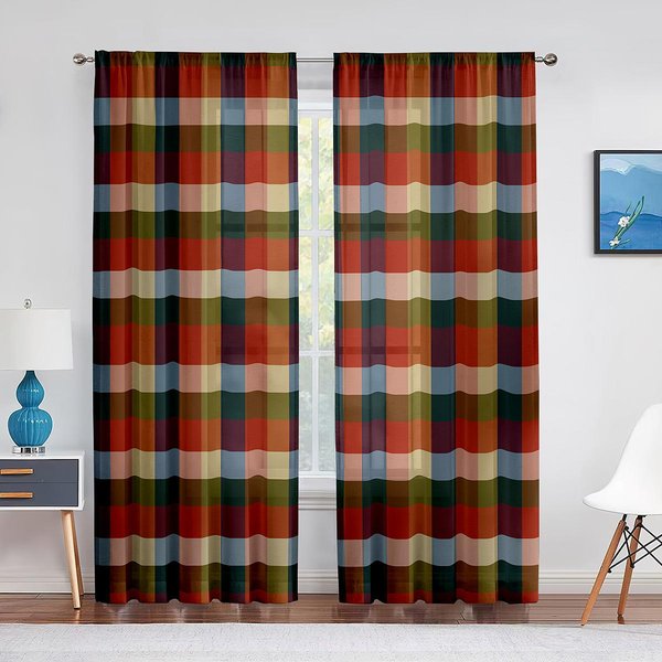 ŻYwe Kolorowe Paski WzóR Pionowy Przezroczyste ZasłOny Na Okno Do Salonu Do Sypialni Kuchni Tiulowa Woalowa ZasłOna Draperie 1 PCS W100Xh250Cm&Rod Pocket-image