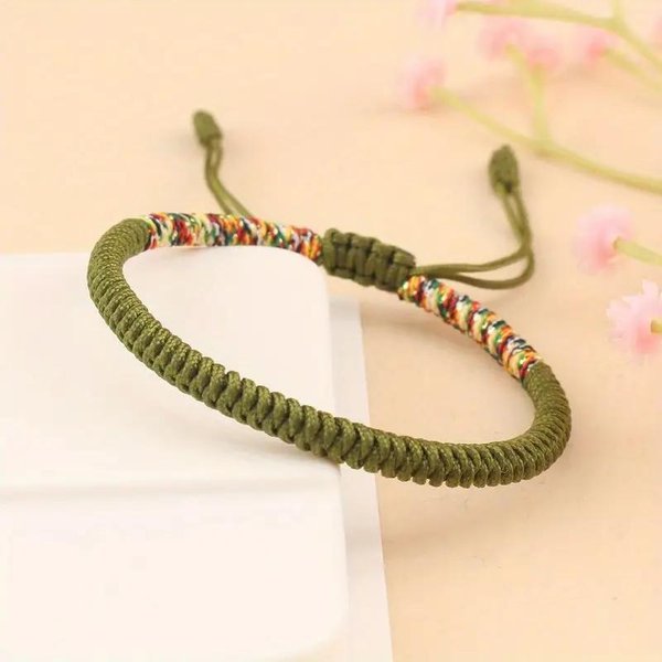 TybetańSka Buddyjska Bransoletka SzczęśCia Unisex Pleciona Czerwona Nić Lina Regulowana WęZeł King Kong Bransoletki Dla Kobiet MężCzyzn Bangles BiżUteria Beige-image