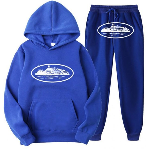 Conjunto De Sudadera Con Capucha Y Pantalones Jogger Oversize Unisex Ropa Deportiva Casual OtoñO Juventud Hip Hop Skateboarding Medium Blue-image