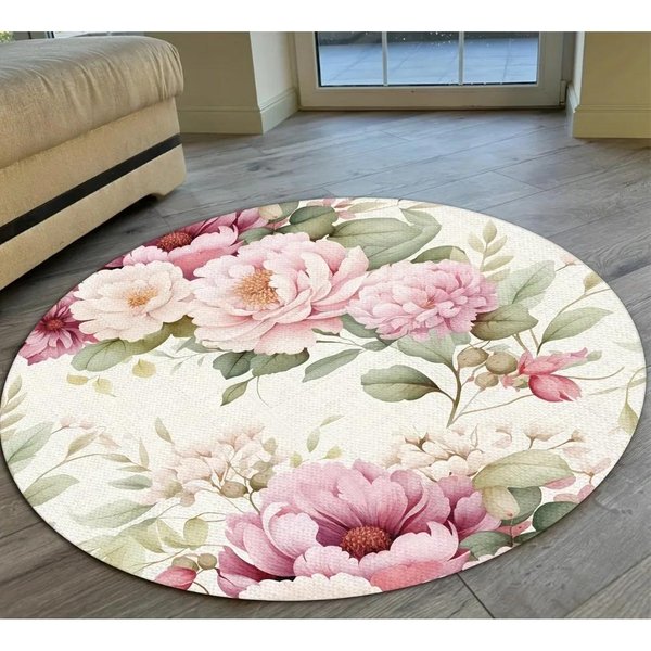 RóżOwy OkrąGłY Dywanik Kwiatowy – MięKki AntypośLizgowy Chodnik Do WnęTrz, Przedpokoju Lub Sypialni Diameter 160Cm(63In)-image