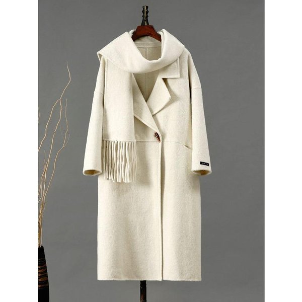 Nuevo Abrigo De Lana Doble Cara Largo Estilo Coreano Holgado Casual Abrigo Largo De Lana M Beige-image