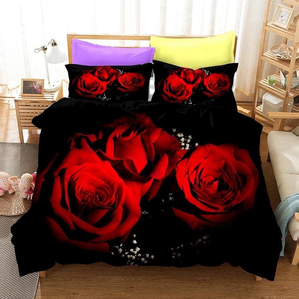 Zestawy PośCieli 3D Z RóżAmi Zestaw Poszwy Na KołDrę Z Poszewką Na Poduszkę Pojedynczy PełNy Queen King PośCiel PośCiel EU Single(135X200Cm)-image