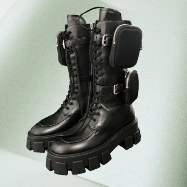 Botas De Mujer De Plataforma Gruesa Con Punta Redonda Botas Con Cordones Botas De Mujer Botas Negras Punk GóTicas De Invierno De CañA Alta 35 Black-image