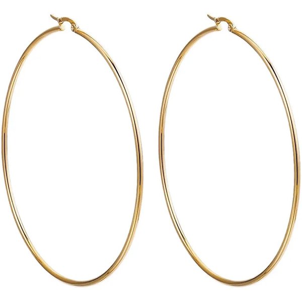 Pendientes De Aro Exagerados Grandes Redondos Lisos De Acero Inoxidable 40 60 70 80Mm Pendientes De Aro Redondos Simples Para Fiesta Para Mujeres 70MM Beige-image