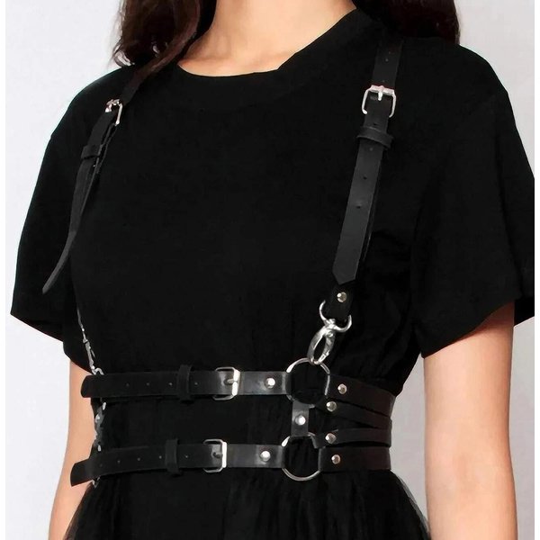 Tallas Grandes Sexy ArnéS CinturóN Mujer Cuero LenceríA ArnéS De Pecho Corsé ArnéS Corporal Bondage LenceríA Ropa Punk GóTica Fetichista Y5732YY- Black-image