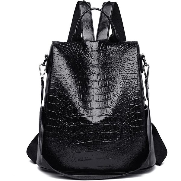 Bolso De Mujer Mochila Antirrobo Para Mujer OtoñO E Invierno Nuevo VersióN Coreana Gran Capacidad Mochila Escolar PatróN Cocodrilo Bolso Mochila De Doble Uso-image