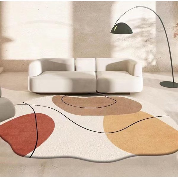 Alfombra Irregular ImitacióN Cachemira LíNeas Simples Viento Wabi-Sabi Sala De Estar Mesa De Centro Alfombra Con Forma Dormitorio Manta De Cama 120 * 160Cm Beige-image