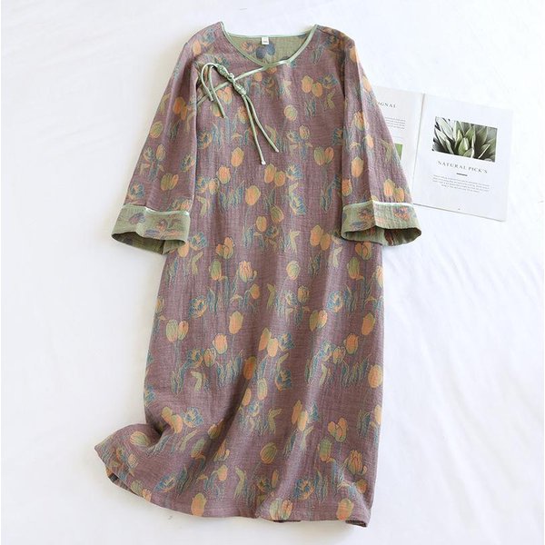 Falda China De Primavera/Verano Para Mujer, 100 % AlgodóN, Tejido De Jacquard, Para Dormir, Fina, Para Estar En Casa. XL Gray-image