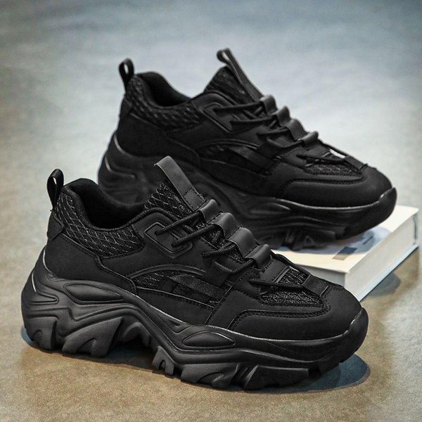 Zapatos De Primavera Para Hombre Nuevos Zapatos De Malla Transpirable Zapatos Blancos VersáTiles De Moda Para Hombre Zapatos Deportivos De Suela Gruesa Zapatos Casuales De Papá 44 Black-image