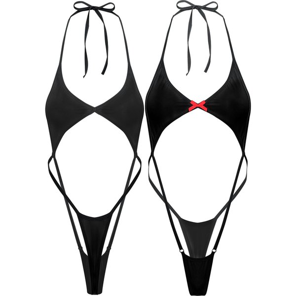 Traje De BañO De Una Pieza Para Mujer Bikini Tanga Monokini Traje De BañO LenceríA Sexy Teddy One Size Black-image