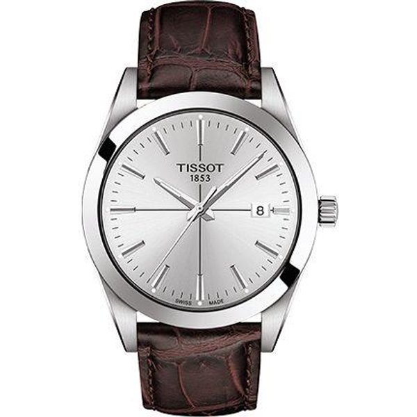 Reloj Tissot Serie Elegance Movimiento De Cuarzo Resistente Al Agua 100 Metros Caja De Acero Inoxidable 40 Mm Esfera Blanca Correa De Cuero T127.410.16.031.01 Basic Set (Wrist Watch+Watch Box),Brown Strap-image