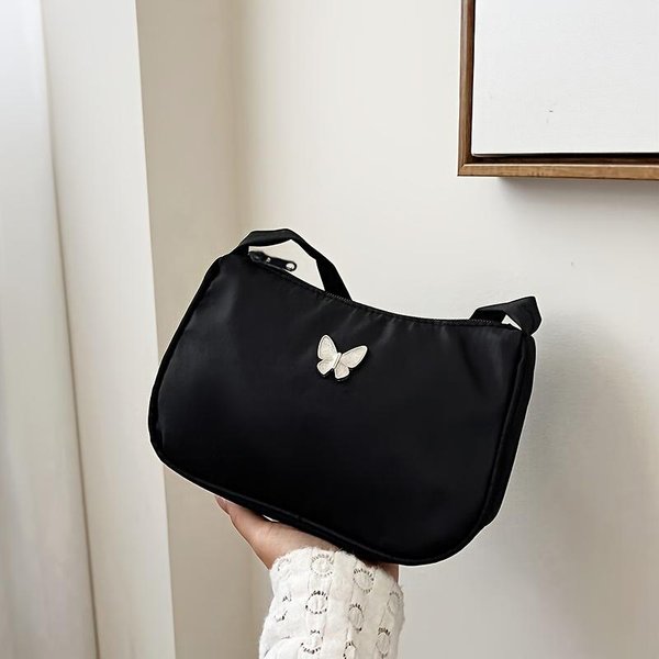 Bolso Clutch Minimalista Chic Unisex Con Cierre De Cremallera, Bolso Duradero De Nailon Para El DíA A DíA Para Mujeres, Bolso Elegante Para Eventos Formales White-image