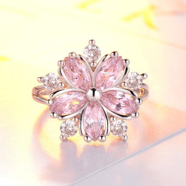 Anillo De Moda Ajustable Abierto De Plata De Ley 925 Con Flores De Circonitas CúBicas Para Mujer JoyeríA De Temperamento Accesorios Regalo 6 Color Rosa-image