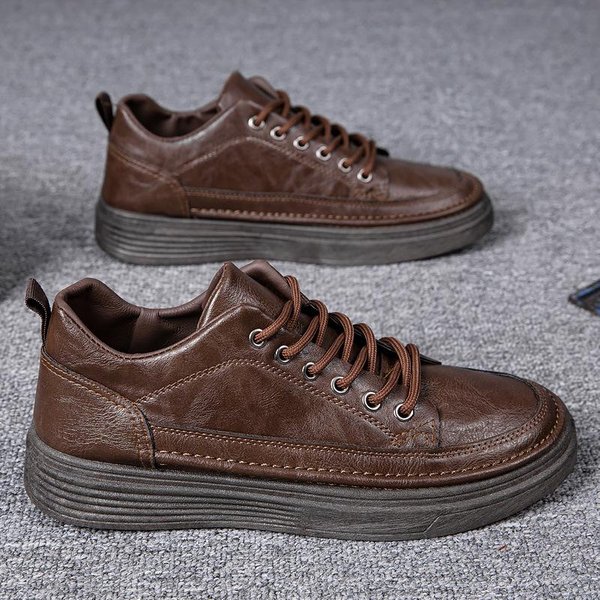 Zapatos Casuales De Cuero Para Hombre Punta Redonda OtoñO E Invierno Nuevos Zapatos Para Hombre Transpirables Y CóModos Con Cordones VersáTiles Zapatos De PU 44 Gray-image
