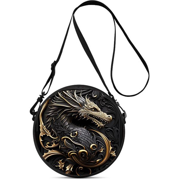 Bolso Redondo Con Estampado De DragóN Bolso Cruzado Casual Para Mujer Mejores Regalos Bolso Cruzado Casual Diario Plano 2D Black-image