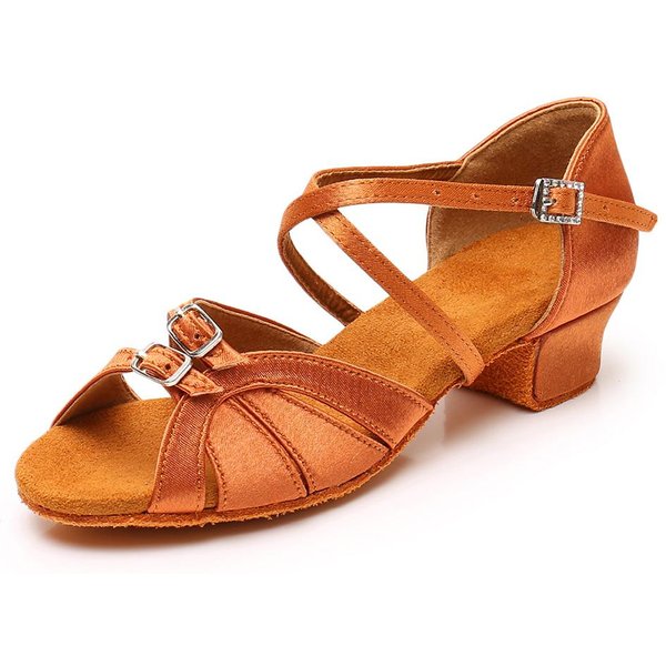 Rozmiar 30-41 Buty Do TańCa LatynoamerykańSkiego Dziewczynki Dziecko Kobiety Salsa Tango Buty Do TańCa Towarzyskiego MięKka Podeszwa Obcas 3,5 Cm 31 BrąZowy-image