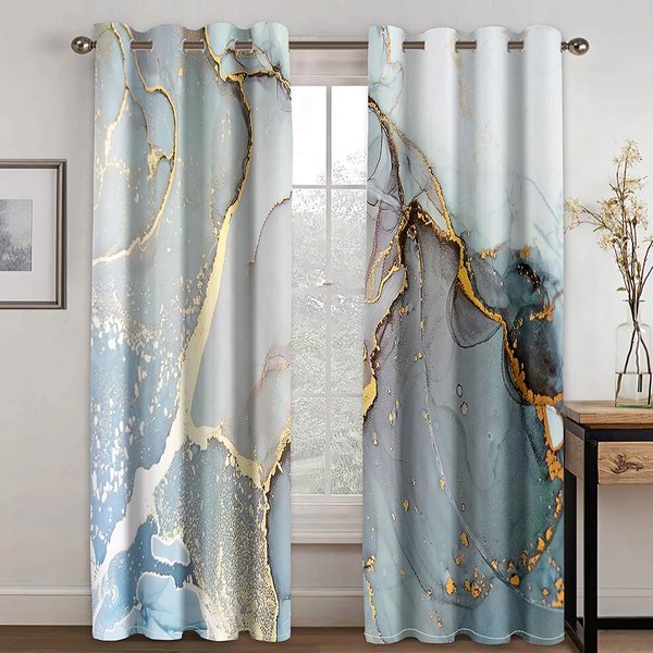 2 Panelowe Marmurowe ZasłOny RóżOwo-ZłOte Szare ZasłOny Do Luksusowej Sypialni Salonu Kuchni ŻAluzje Okienne Grommet Top Cortinas Rideau 100W130H(Cm)40X51In&Rod Pocket Gray-image