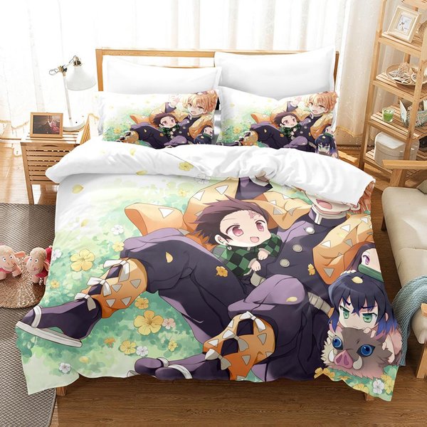 Colecciones De Ropa De Cama De Anime Demon Slayer Kamado Nezo Con Ropa De Cama Para Adolescentes NiñAs Dibujos Animados Gemelo Individual Queen King TamañO Completo Funda NóRdica ColeccióN EU Single 135X200Cm-image