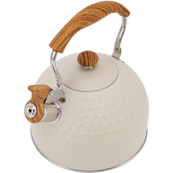 Czajnik Z Gwizdkiem 2,5 L Ze Stali Nierdzewnej Wydajne RóWnomierne Nagrzewanie Na Kuchenkę Czajnik Do Herbaty Z Gwizdkiem Z Uchwytem IzolująCym CiepłO Beige-image