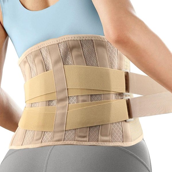 1 Pieza CinturóN Lumbar Para Alivio Del Dolor Lumbar Con 6 Soportes CinturóN De Soporte Transpirable Para Hombres Mujeres CinturóN Lumbar Antideslizante M Beige-image