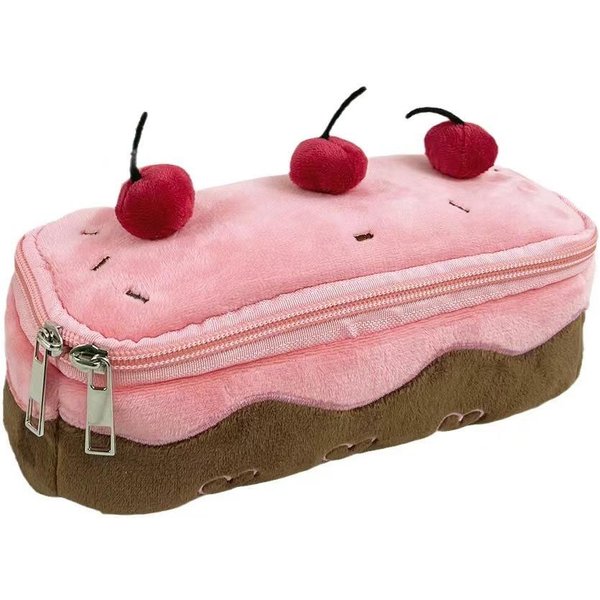 Uroczy Pluszowy PióRnik W KształCie Ciasta WiśNiowego, O Wysokiej WartośCi, O DużEj PojemnośCi, Kosmetyczka, Torba Na ArtykułY Papiernicze Dla StudentóW, Torba Do Przechowywania RóżOwy-image