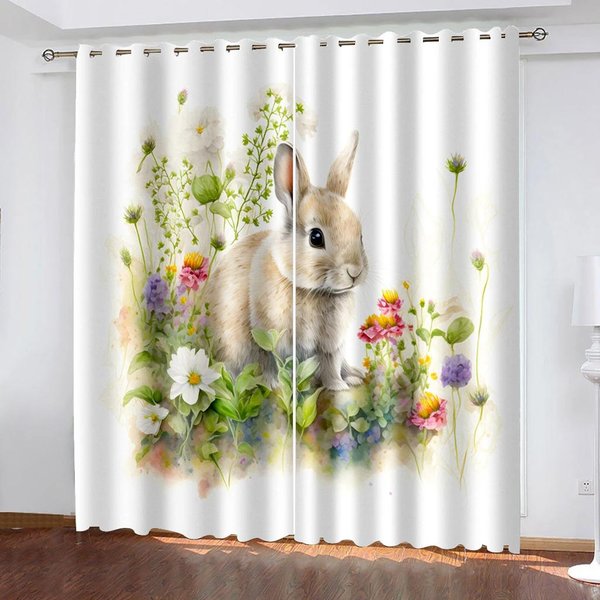 Estilos De Huevos De Conejo De Pascua Cortinas De Alto Sombreo Varios Estilos Y Colores De Dibujos Animados Cortina Gruesa Opaca Sala De Estar Dormitorio W55 X H120Cm X 2&Grommet Top-image