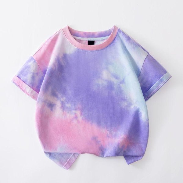 1/2 Piezas Camisetas De Manga Corta De Verano Para NiñOs Tie-Dye Holgadas Frescas Casuales Estampadas Modernas CóModas Para NiñOs Cuello Redondo Suave Camiseta 110 White-image