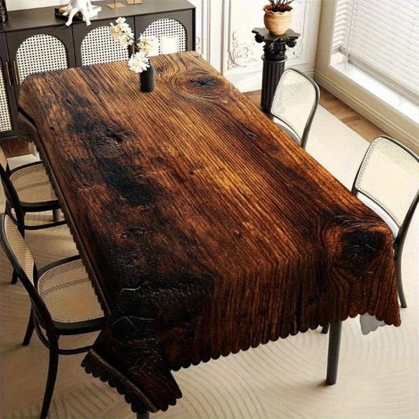 Rustykalny Obrus Z Teksturą Ciemnego Drewna, Vintage BrąZowy Nadruk Postarzany, Falbankowy Brzeg, Odporny Na Plamy, Do Jadalni I Stylu Wiejskiego 90X140Cm Brown-image