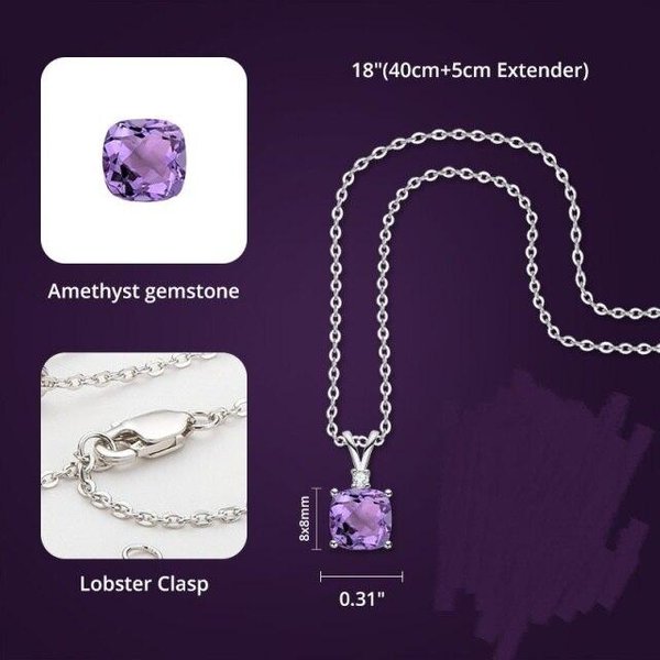 Plata De Ley S925 8*8Mm Colgante De Citrino Para Mujer Collares Con Colgantes De Piedra Amatista Natural Para Mujer JoyeríA Femenina White-image
