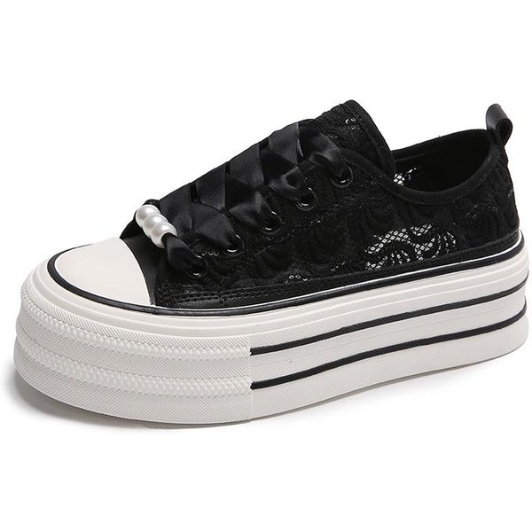 Zapatos De Lona Transpirables De Fondo Plano Verano Nuevos De Suela Gruesa Para Aumentar La Altura VersáTiles Zapatos Blancos Planos Mujer 40-image