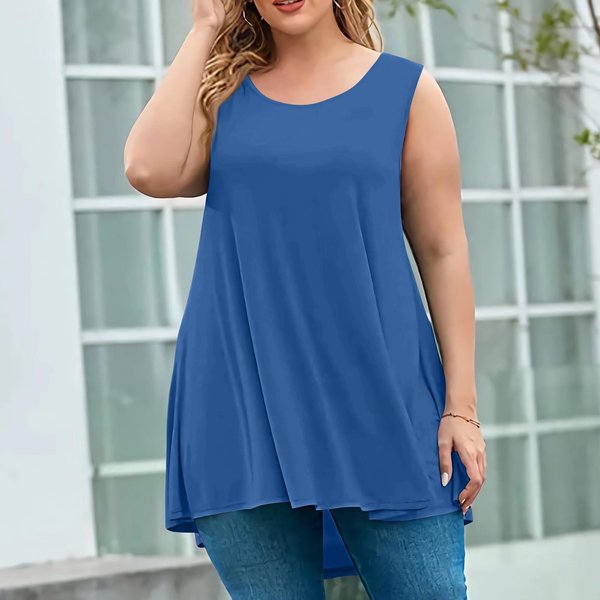 SuéTer Holgado Informal Sin Mangas Con Cuello Redondo Y Color Liso Para Mujer, Talla Grande, A La Moda L Beige-image