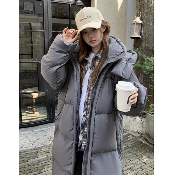 MięKka Zimowa Kurtka BawełNiana Damska Nowa DłUga Pikowana LuźNa Kurtka Z WypełNieniem Za Kolano. XL Gray-image