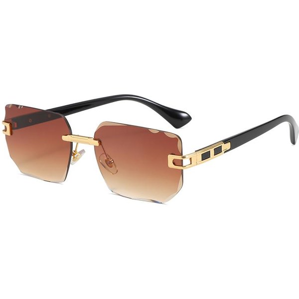 Nuevas Gafas De Sol De Moda Sin Montura ProteccióN UV400 DiseñO MetáLico Vintage Para Hombres Mujeres Tonos Frescos Gafas De Pesca Beige-image