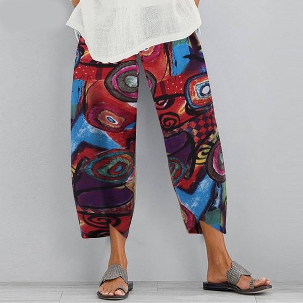Damskie I MęSkie Letnie Jesienne Elastyczne Spodnie W Pasie LuźNe Solidne Spodnie Damskie BawełNiane Lniane 5XL Brown-image