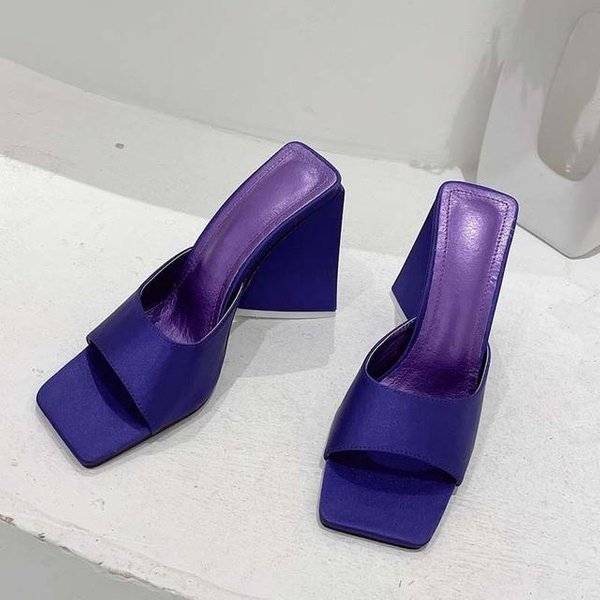 Moda De Verano Elegantes Zapatillas De Mujer Tacones Altos De 11Cm Nuevos Salones PúRpura Mules Azules Sandalias Dama Zapatillas Rosa Rojo Zapatos De Calidad 40 PúRpura-image