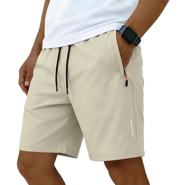 MęSkie KróTkie Spodenki Casual Ze Sznurkiem I Kieszeniami Na Zamek, LuźNy KróJ, Lekkie, OddychająCe, SzybkoschnąCe, Sportowe Spodenki Do Noszenia Na Co Dzień L Khaki-image